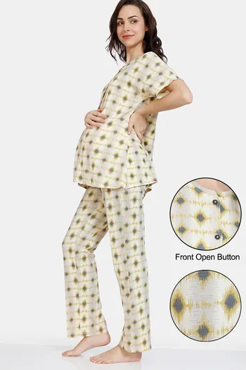 Buy Zivame Maternity-Ikat Knit Cotton Pyjama Set - Southern Moss